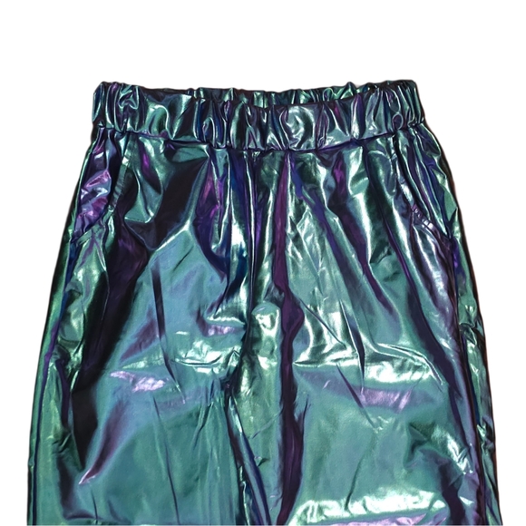Iridescent Metallic Blue & Purple Pull On Stretch Waist Pants Medium - Picture 3 of 4